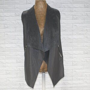 T TAHARI Vest Oversized Faux Leather Outerwear Shearling Moto Grey XS